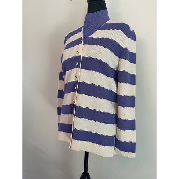 J.S.S knit wear jacket set small purple cream wool blend button up vintage - Picture 2 of 15